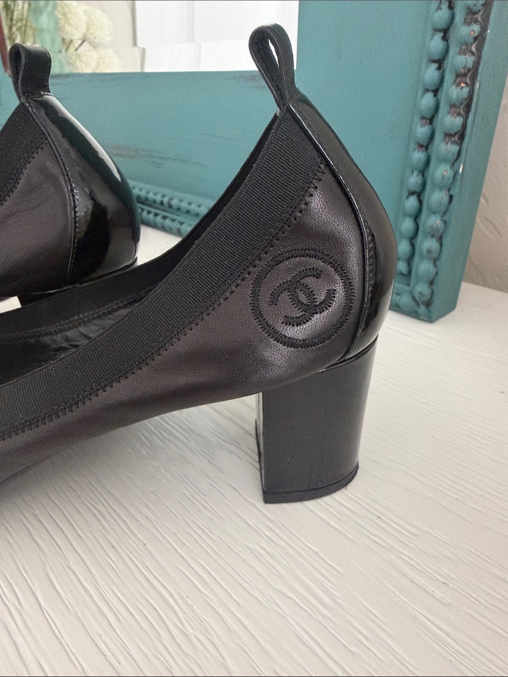 Authentic CHANEL Spirit Stretch Interlocking CC Logo Slingback Pumps Black EU 40 - Picture 3 of 9